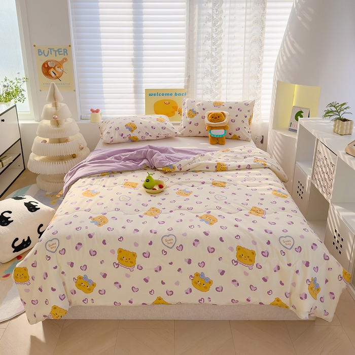 91家纺网 家纺一手货源 找家纺 弗苓家纺 2025新款A类皱皱纱印花夏被 黄油小熊