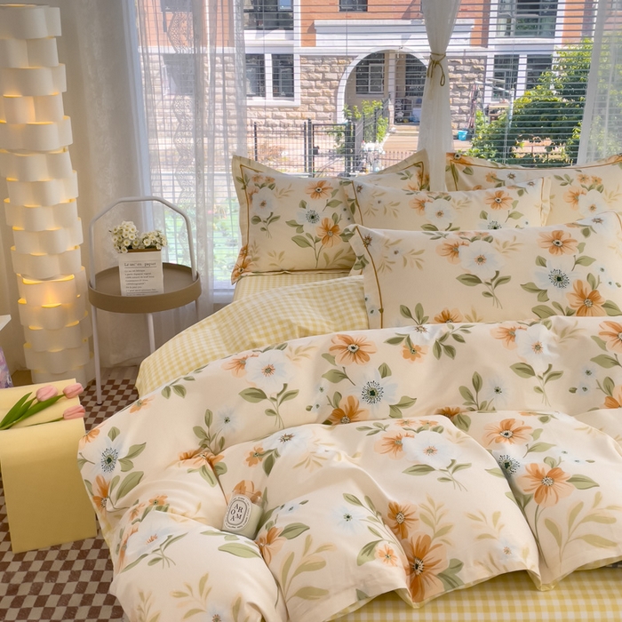 91家纺网 家纺一手货源 找家纺 铭博家纺 2025新款直播热款全棉吊边一字绣工艺款13070印花全棉单床单 花颜悦色