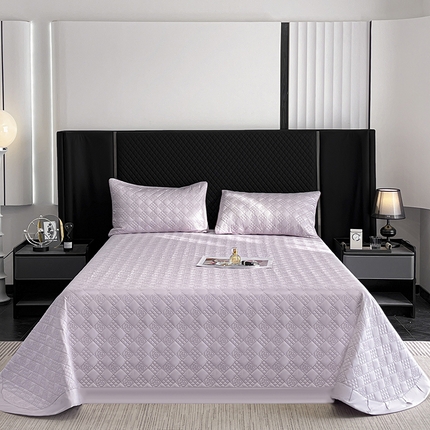 2025新款轻奢风A类长绒棉夹棉床盖床笠三件套纯色绗绣四季高级感纯色全棉纯棉床上用品 黛紫