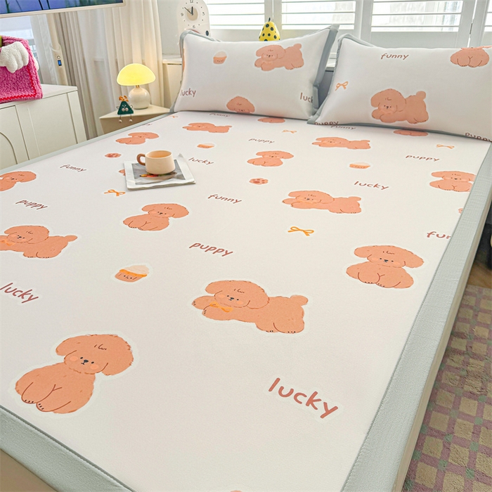 91家纺网 家纺一手货源 找家纺 雯豆2025春夏新款碳光冰丝席三件套A类凉感印花三明治凉席 碳光冰丝席-绑带款-胖嘟嘟