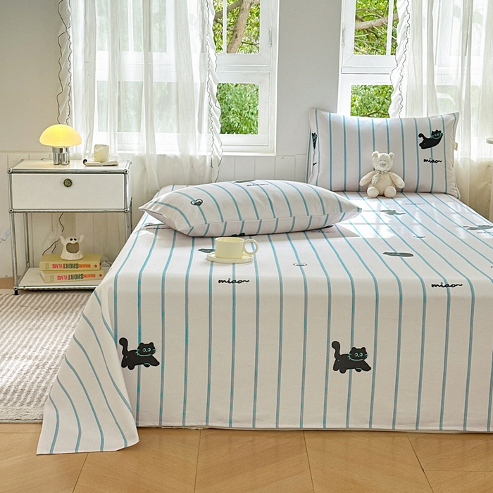 91家纺网 家纺一手货源 找家纺 莱登卡奴 新款A类100%全棉老粗布单品系列-床单 喵喵时光