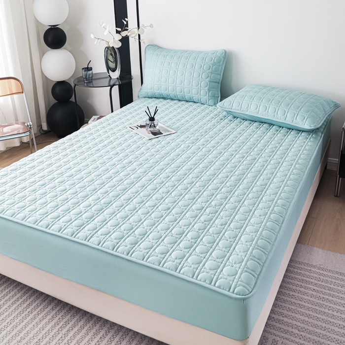 91家纺网 家纺一手货源 找家纺 佳笠家居 2025新款全棉纯棉夹棉床笠四季通用席梦思保护套床罩 冰蓝