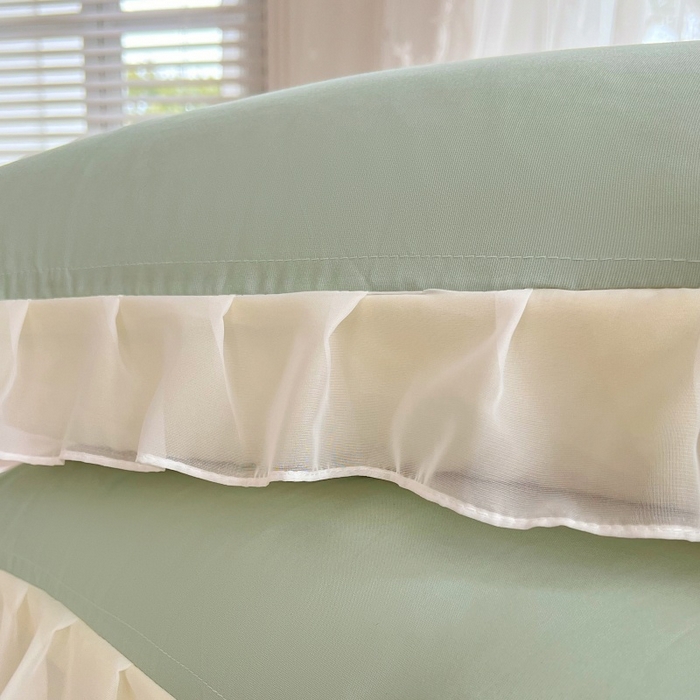 91家纺网 家纺一手货源 找家纺 梦舒羽  2025新款针织棉双层纱花边枕头套双人枕套枕芯套宿舍单人枕头内胆套 花边款-浅清绿