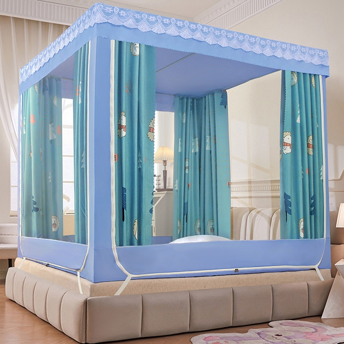 91家纺网 家纺一手货源 找家纺 显高蚊帐 2025新款U型坐床遮光防尘床帘式蚊帐 森林乐园