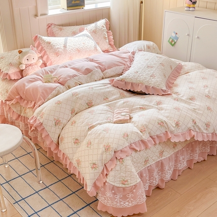 91家纺网 家纺一手货源 找家纺 （总）雅眠居 2025爆款针织棉双层纱印花床盖四件套