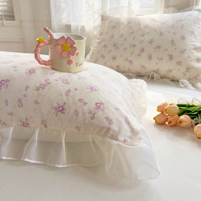 91家纺网 家纺一手货源 找家纺 梦舒羽  2025新款针织棉双层纱花边枕头套双人枕套枕芯套宿舍单人枕头内胆套 花边款-花朝如约