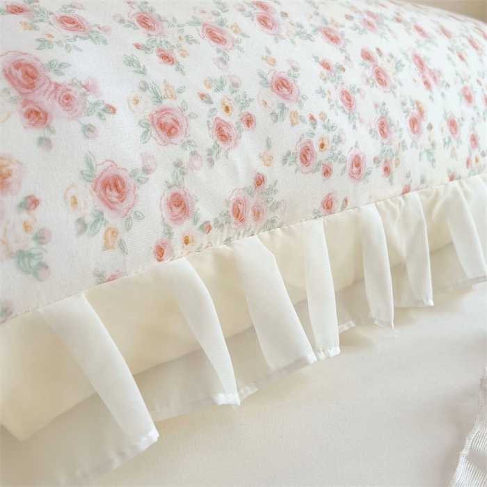 91家纺网 家纺一手货源 找家纺 梦舒羽2025新款针织棉双层纱花边枕头套情侣双人枕套枕芯套枕头内胆套 花边款-情迷花海