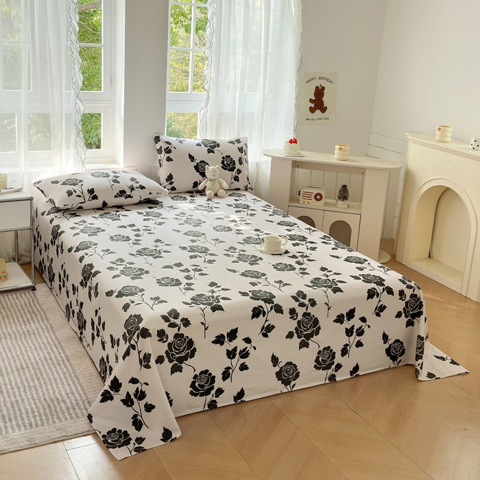 91家纺网 家纺一手货源 找家纺 莱登卡奴 新款A类100%全棉老粗布单品系列-床单 玫瑰情缘