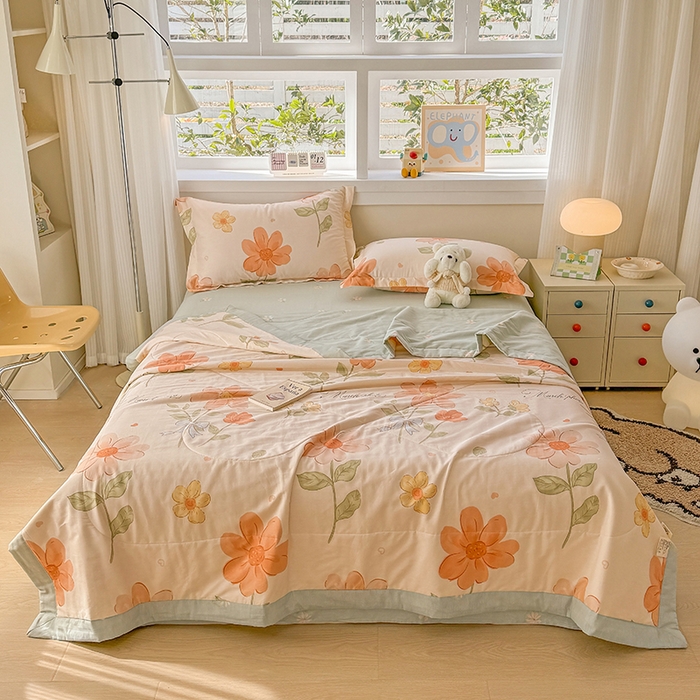 91家纺网 家纺一手货源 找家纺 梦依依 2025新款小清新印花系列里外全棉棉花被夏被四件套 班纳花园