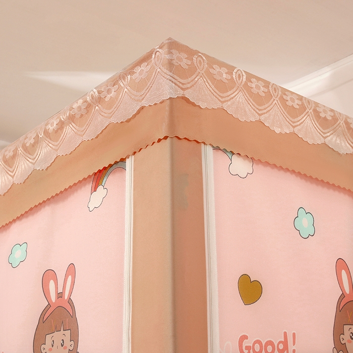 91家纺网 家纺一手货源 找家纺 显高蚊帐 2025新款U型坐床遮光防尘床帘式蚊帐 元气女孩