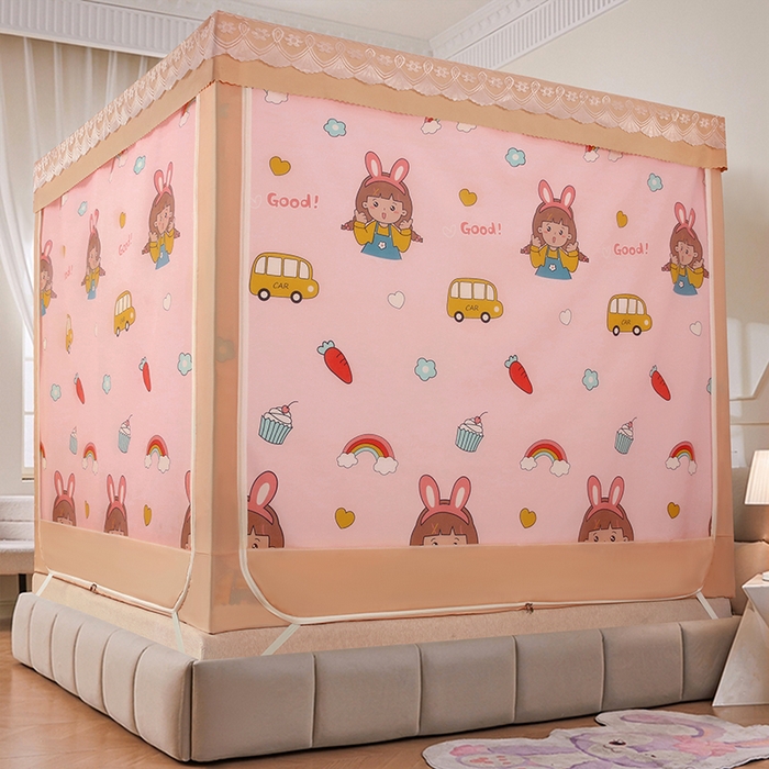 91家纺网 家纺一手货源 找家纺 显高蚊帐 2025新款U型坐床遮光防尘床帘式蚊帐 元气女孩