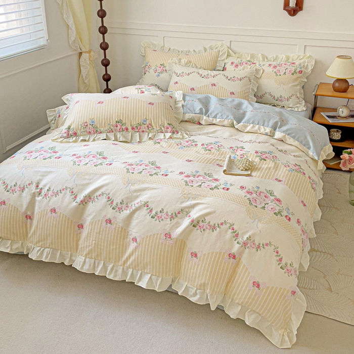 91家纺网 家纺一手货源 找家纺 澳梵家居 2025新款全棉印花韩版花间捕梦四件套 春寻