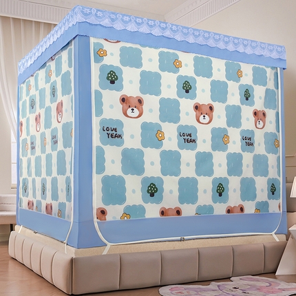 91家纺网 家纺一手货源 找家纺 显高蚊帐 2025新款U型坐床遮光防尘床帘式蚊帐 草莓熊