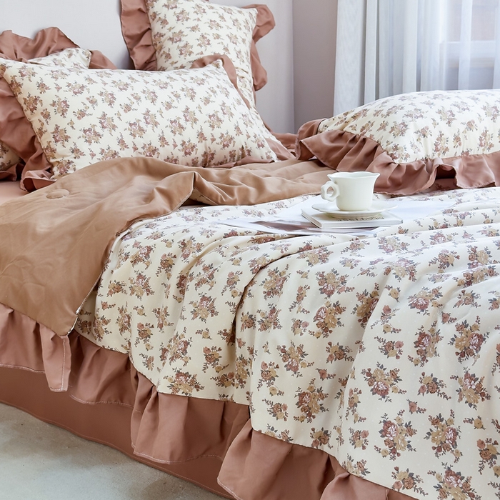 91家纺网 家纺一手货源 找家纺 梦莱斯2025新款针织棉夏被四件套 枫叶小镇