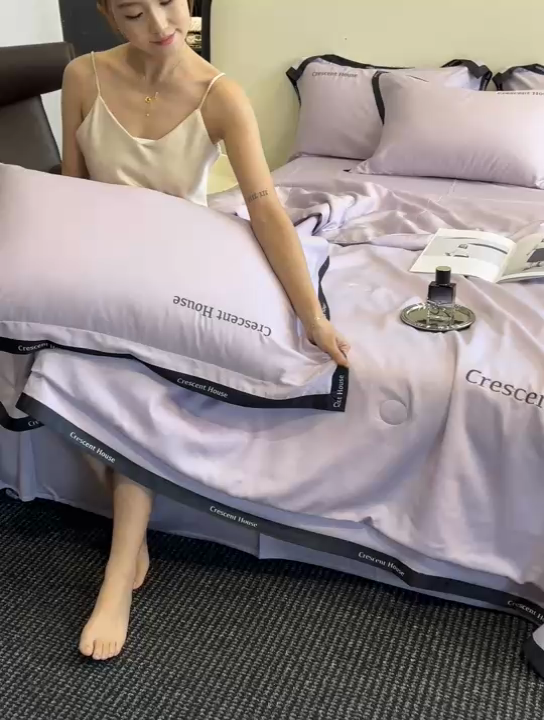 91家纺网 家纺一手货源 找家纺 笙意家纺 2025新款水洗冰丝夏被四件套-卡瑞娜系列 星黛紫