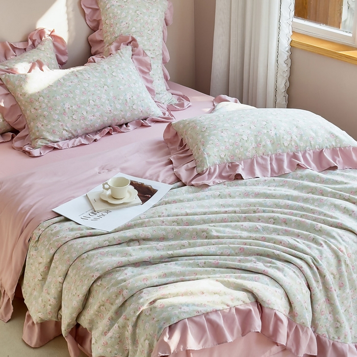 91家纺网 家纺一手货源 找家纺 梦莱斯2025新款针织棉夏被四件套 浅梦