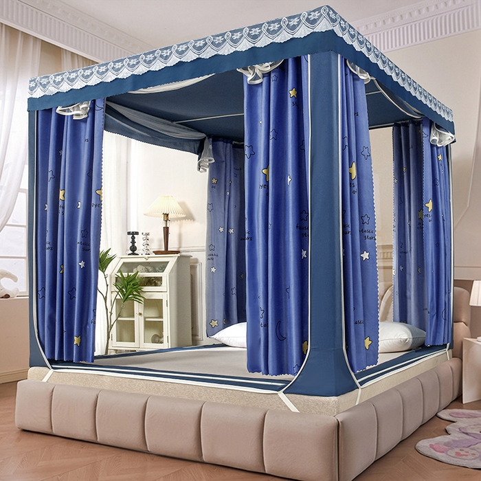 91家纺网 家纺一手货源 找家纺 显高蚊帐 2025新款U型坐床遮光防尘床帘式蚊帐 月亮宝贝