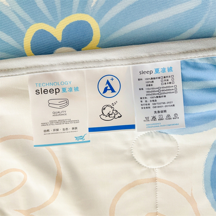 91家纺网 家纺一手货源 找家纺 雯豆2025春夏新款凉感丝夏被空调被子印花A类卡通小清新夏被 冰丝夏被四件套-艾夏