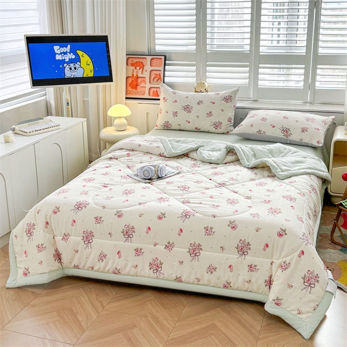 91家纺网 家纺一手货源 找家纺   壹张床  2025新款A类针织棉双层纱100%新疆棉花夏凉被《包检测》（提供买家秀） 春日蘑菇