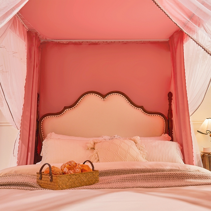 91家纺网 家纺一手货源 找家纺 锦逸家居 2025新款双层遮光防蚊落地蚊帐 魅力粉