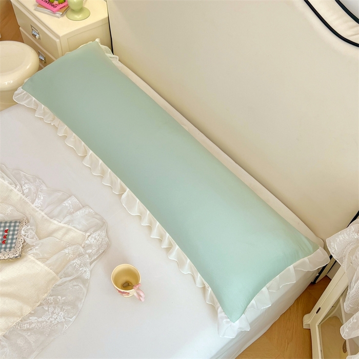 91家纺网 家纺一手货源 找家纺 梦舒羽2025新款针织棉双层纱花边枕头套情侣双人枕套枕芯套枕头内胆套 花边款-浅清绿