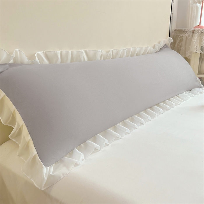 91家纺网 家纺一手货源 找家纺 梦舒羽2025新款针织棉双层纱花边枕头套情侣双人枕套枕芯套枕头内胆套 花边款-浅灰