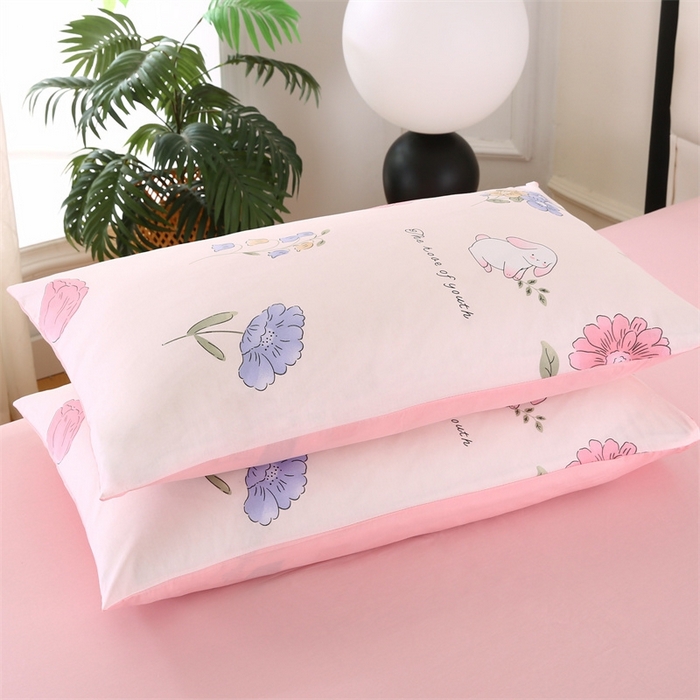 91家纺网 家纺一手货源 找家纺 梦舒羽2025新款全棉小清新印花加厚宿舍床单床裙款四件套 花丛小兔-全棉