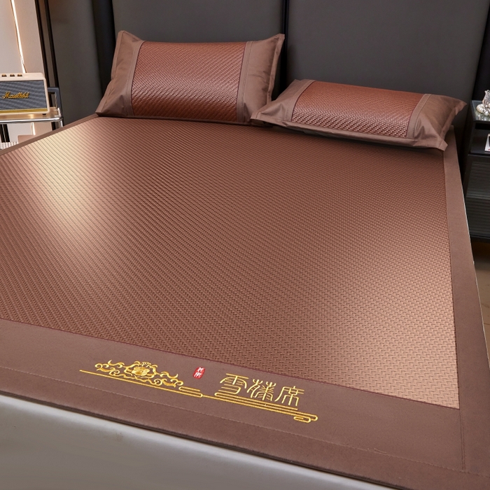 91家纺网 家纺一手货源 找家纺 尚品凤凰 2025新款PE雪藤席三件套 咖色