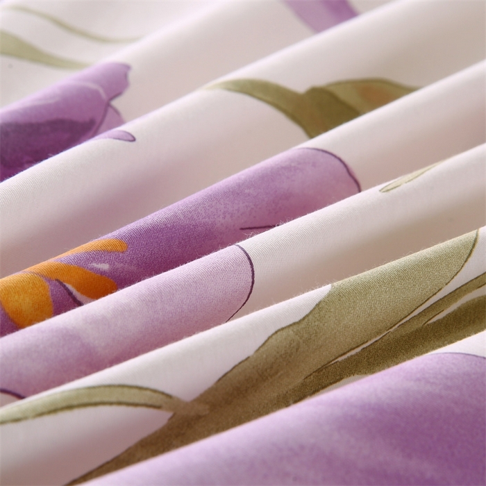 91家纺网 家纺一手货源 找家纺 梦舒羽2025新款全棉小清新印花加厚宿舍床单床裙款四件套 紫色郁金香-全棉