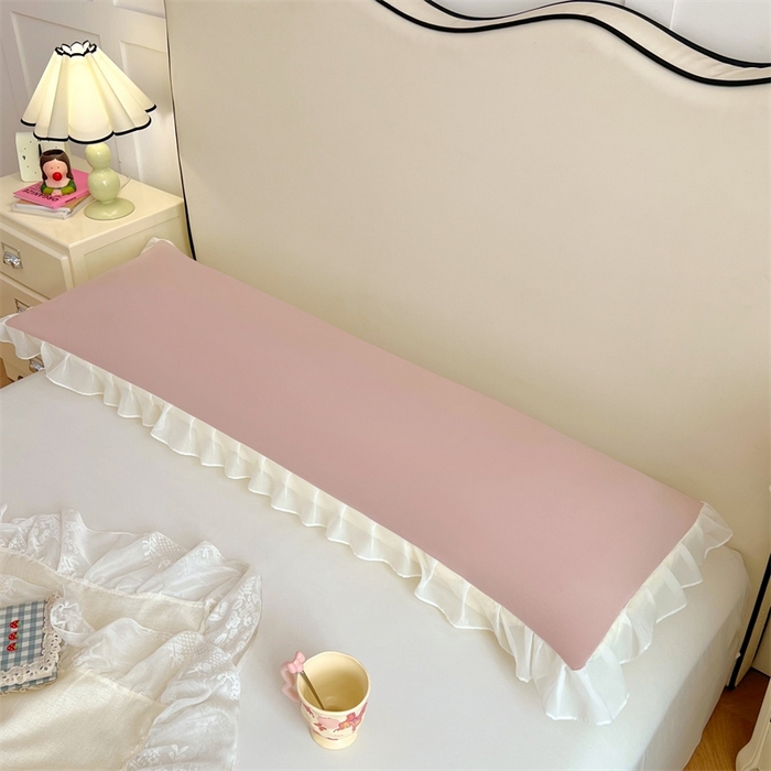 91家纺网 家纺一手货源 找家纺 梦舒羽2025新款针织棉双层纱花边枕头套情侣双人枕套枕芯套枕头内胆套 花边款-浅粉