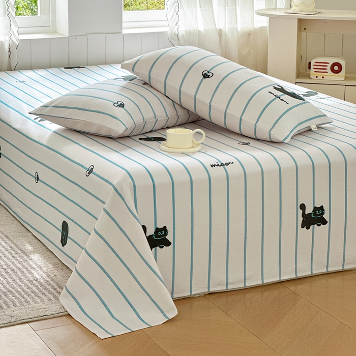 91家纺网 家纺一手货源 找家纺 莱登卡奴 新款A类100%全棉老粗布单品系列-床单 喵喵时光