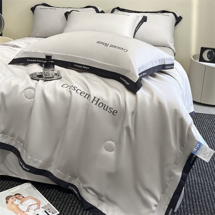 91家纺网 家纺一手货源 找家纺 笙意家纺 2025新款水洗冰丝夏被四件套-卡瑞娜系列 山灰