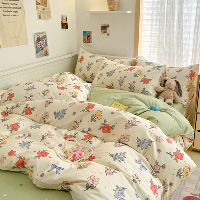 91家纺网 家纺一手货源 找家纺 寻米 2025新款13070全棉纯棉印花单被套 花园蝴蝶结