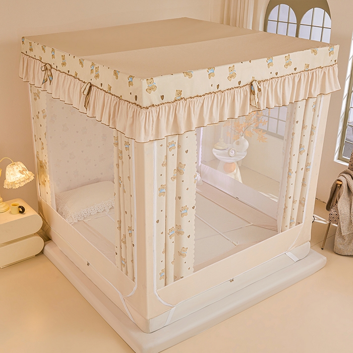 91家纺网 家纺一手货源 找家纺 锦逸家居 2025新款花边防摔坐床蚊帐 抱抱熊（带遮光帘）