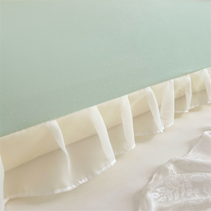 91家纺网 家纺一手货源 找家纺 梦舒羽2025新款针织棉双层纱花边枕头套情侣双人枕套枕芯套枕头内胆套 花边款-浅清绿