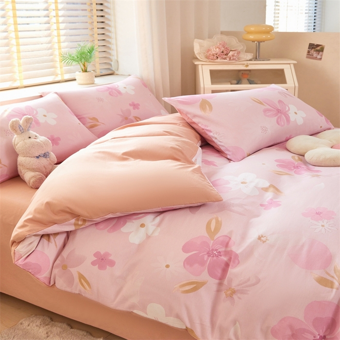 91家纺网 家纺一手货源 找家纺 梦舒羽2025新款全棉小清新印花加厚宿舍床单床裙款四件套 花间舞-全棉