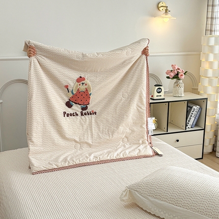 有货2025新款云纱棉毛巾绣夏被+床盖三件套 小小兔