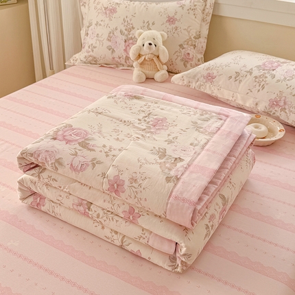 91家纺网 家纺一手货源 找家纺 （总）梦依依 2025新款小清新印花系列里外全棉棉花被夏被四件套