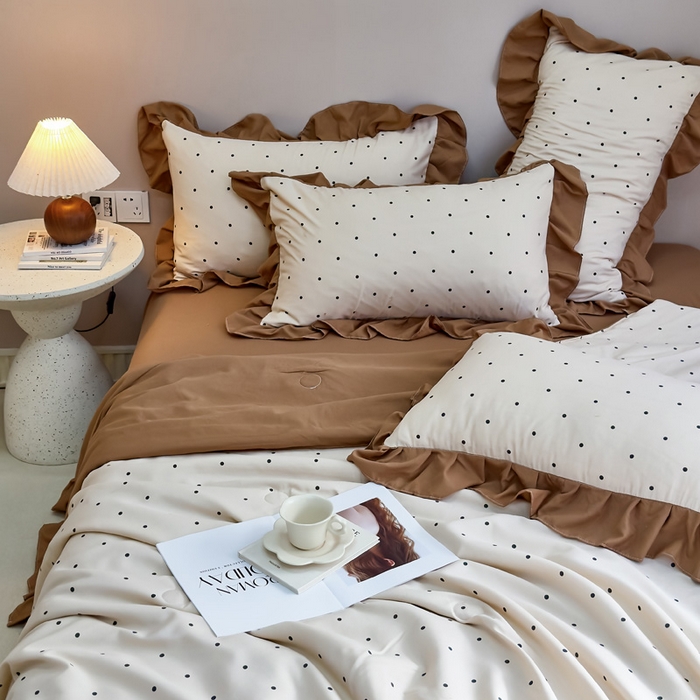 91家纺网 家纺一手货源 找家纺 梦莱斯2025新款针织棉夏被四件套 小圆点