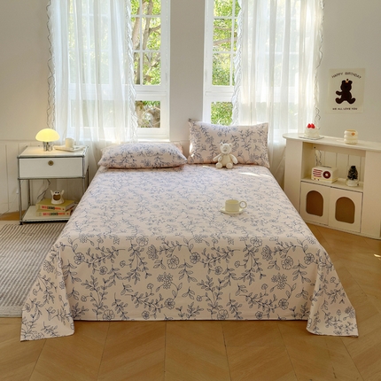 莱登卡奴 新款A类100%全棉老粗布单品系列-床单 蓝海山居