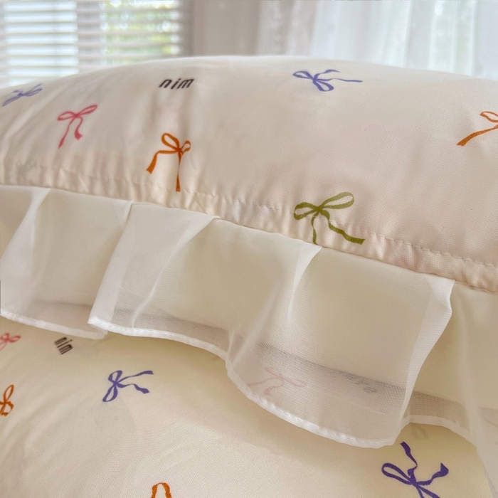 91家纺网 家纺一手货源 找家纺 梦舒羽  2025新款针织棉双层纱花边枕头套双人枕套枕芯套宿舍单人枕头内胆套 花边款-彩色心情