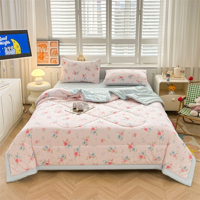 91家纺网 家纺一手货源 找家纺   壹张床  2025新款A类针织棉双层纱100%新疆棉花夏凉被《包检测》（提供买家秀） 玫瑰花园