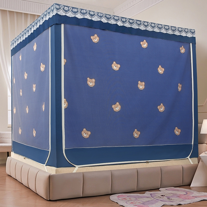 91家纺网 家纺一手货源 找家纺 显高蚊帐 2025新款U型坐床遮光防尘床帘式蚊帐 小熊维尼