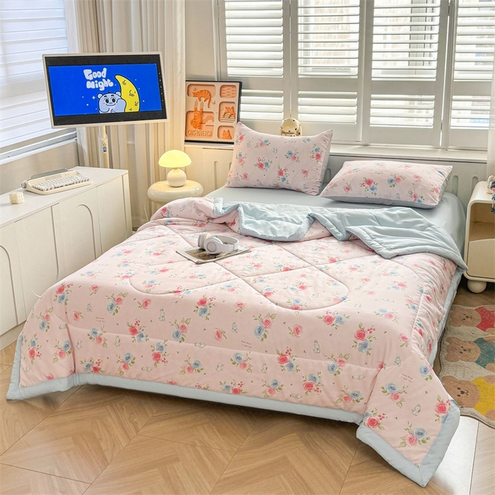 91家纺网 家纺一手货源 找家纺   壹张床  2025新款A类针织棉双层纱100%新疆棉花夏凉被《包检测》（提供买家秀） 玫瑰花园