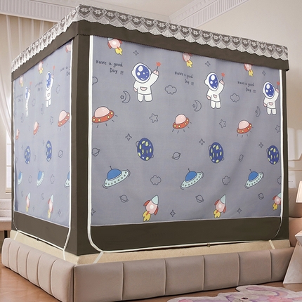 91家纺网 家纺一手货源 找家纺 显高蚊帐 2025新款U型坐床遮光防尘床帘式蚊帐 草莓熊