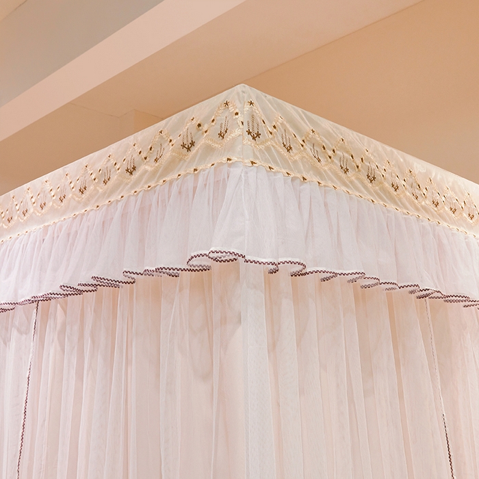 91家纺网 家纺一手货源 找家纺 锦逸家居 2025新款双层遮光防蚊落地蚊帐 奶油米