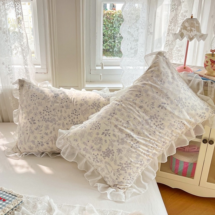 91家纺网 家纺一手货源 找家纺 梦舒羽  2025新款针织棉双层纱花边枕头套双人枕套枕芯套宿舍单人枕头内胆套 花边款-镜花水月