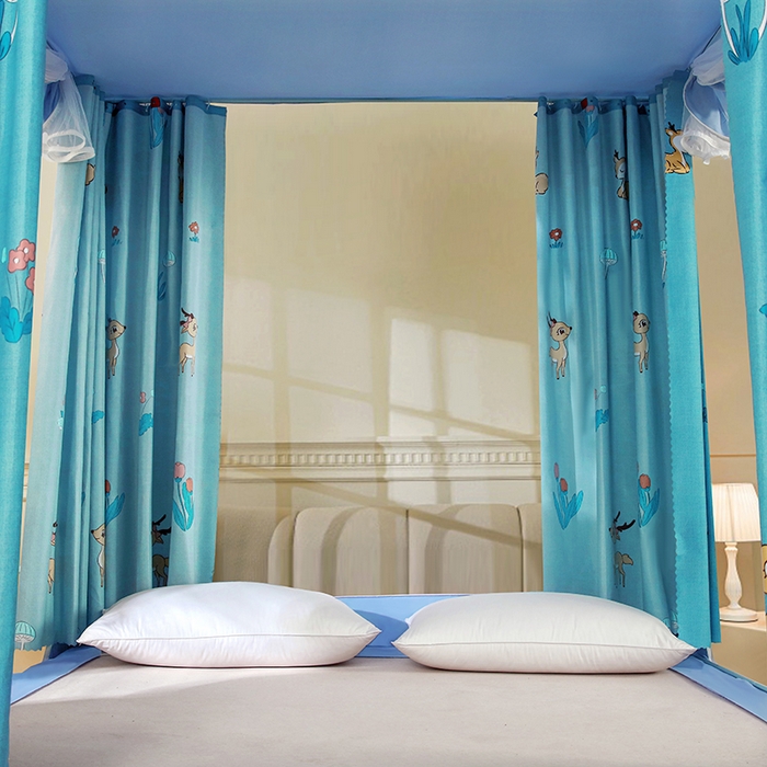 91家纺网 家纺一手货源 找家纺 显高蚊帐 2025新款U型坐床遮光防尘床帘式蚊帐 麋鹿花海