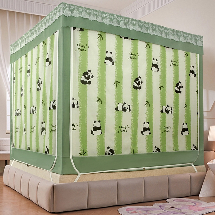 91家纺网 家纺一手货源 找家纺 显高蚊帐 2025新款U型坐床遮光防尘床帘式蚊帐 竹林熊猫