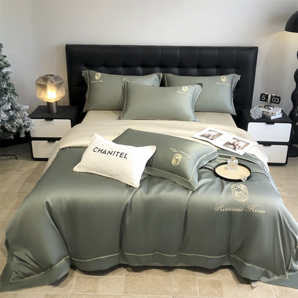 91家纺网 家纺一手货源 找家纺 （总）床绮 2025新款水洗真丝刺绣四件套-以爱之名-风格二